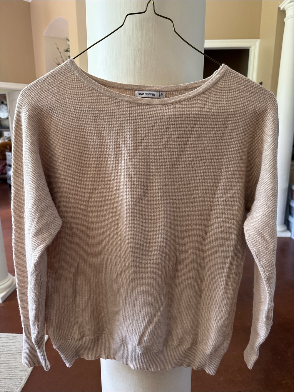 Pink Clover Women's Cream Waffle-Knit Crewneck Sweater